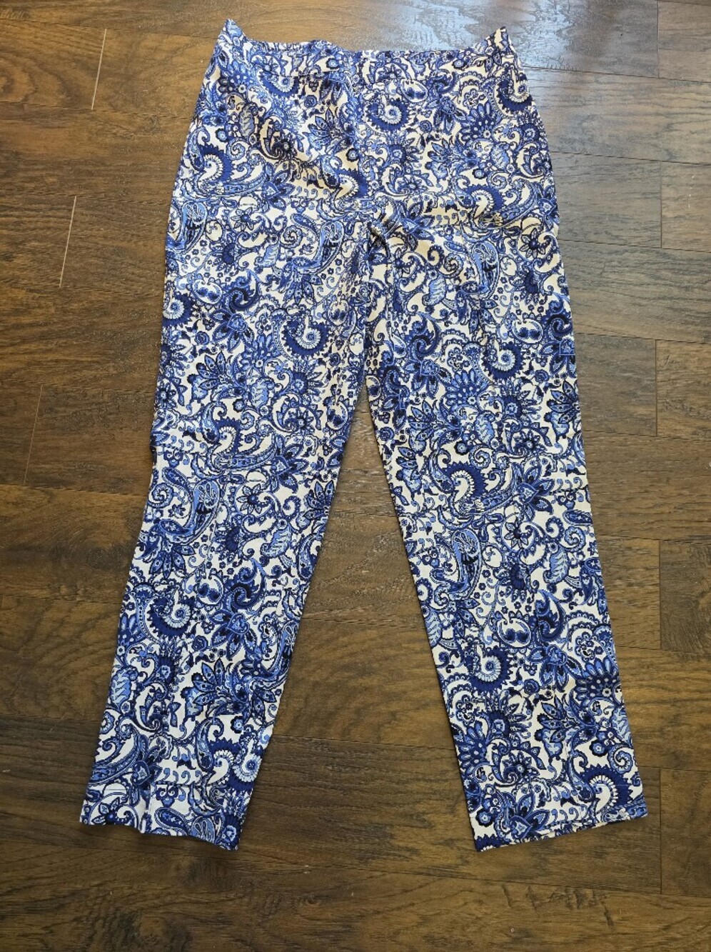 Isaac Mizrahi Blue and White Paisley Straight-Leg Pants